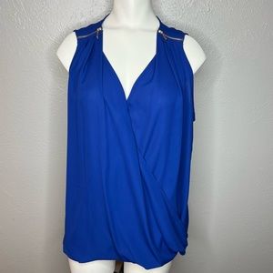 Active USA Blue Crossover Front Tank Top With Zipper Detail on Shoulder. Size M